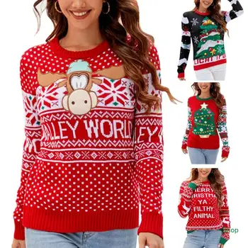 Нова година възли скок L5YC, Женски Коледен пуловер, Безплатен топъл пуловер, вязаный топ
