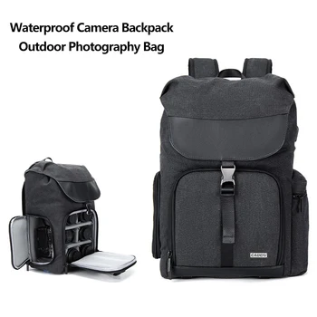 Раница за фотоапарат, холщовая водоустойчива чанта за фотоапарат, пътни чанти за снимане на открито, голям капацитет за обектив за огледално-рефлексен фотоапарат Nikon, Canon, Sony