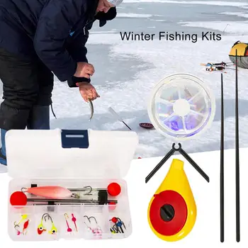 1 Комплект зимни риболовни принадлежности Преносим за риболов кука Прът за риболов улов на риба е от високо стомана Комбинация от пролетта на куките и на въдица