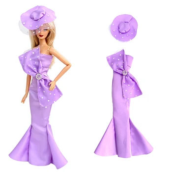 1 Комплект сватбена рокля на принцеса за кукли Барби, лилава рокля на булката + лейси шапката на играчки за куклен дом 1/6 BJD FR