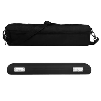 1 комплект черни висококачествени кожени флейти с 16 дупки, кутия за съхранение на флейти със защита от падане