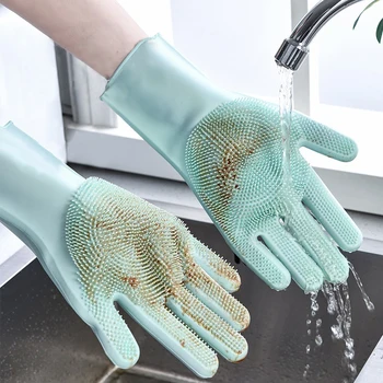 1 чифт силиконови ръкавици за почистване на кухня, Силиконова ръкавица за миене на съдове, чистач, Гумен инструмент за почистване на кухни