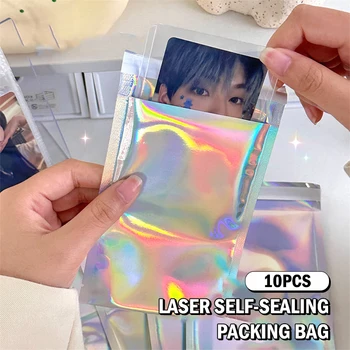 10шт найлонови самоуплотняющихся лазерни малки пластмасови опаковки за бижута, чанта с прозрачен витринным прозорец, опаковане на бижута, Подарък чанта за съхранение