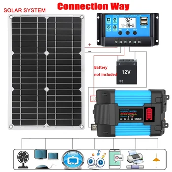 110/220v Слънчева Енергийна Система 18V18 W Соларен Панел + 30A Контролер на Заряд + 6000 W Модифицирана Синусоидална Инвертор Kit За Производство на Електроенергия