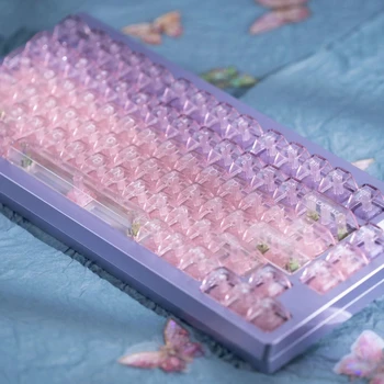 146 клавиши Виолетово-Розови, Прозрачни капачки за ключове АСК Profile Key Осп за GMK 75/98/104 Механична клавиатура KeyCap Аксесоари за клавиатури