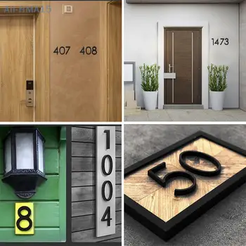 1бр Нов адрес, голяма модерна вратата, азбука, букви с плаващ дом, знак # 0-9, черни цифри, 125 мм, 5 инча, къща на открито