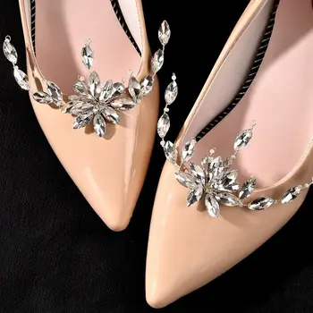 2 ЕЛЕМЕНТА Женски сватбени клипове за обувки от лъскава планински кристал, бижута за обувки, декоративни скоби с перлената обтегач-чар