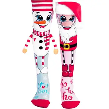 2 елемента Модни коледни чорапи с герои от анимационни филми, меки, декорация на Коледен чорап с Дядо Снеговиком, чорапи с антиусадочным коледен подарък под формата на Дядо коледа-Снежен човек