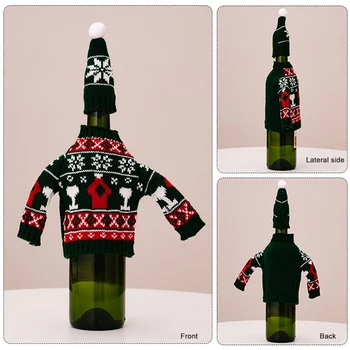2 комплекта на трикотажни пуловери, мек кухненски подарък, зелено-червена празнична плат, Защита за коледната бутилка вино, Множество опаковка, Скъпа