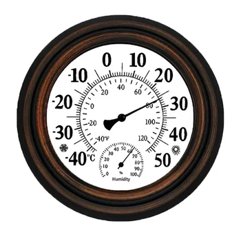 20 см Антикварен вътрешен и външен термометър, Влагомер за Измерване на температура и влажност Стенен часовник Термометър за домашен интериор Лесна инсталация