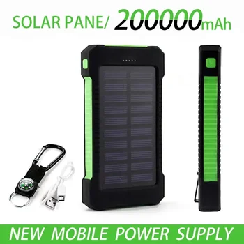 200000mAh Top Solar Power Bank Водонепроницаемое Аварийно Зарядно Устройство външна Батерия Powerbank За MI iPhone Samsung LED SOS Light