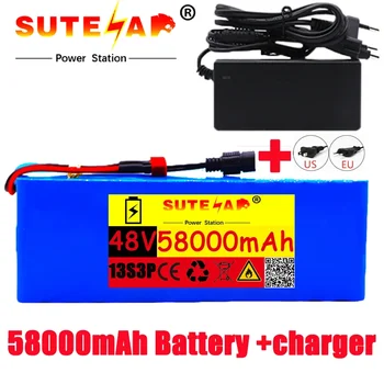 2021, нова литиево-йонна батерия 48V 48V 58ah 1000W 13s3p Li ion battery pack за електрически скутер E-bike 54.6 V зарядно устройство BMS +