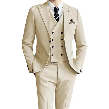 2023 Модерен Нов Мъжки бутик за почивка, Обикновен Бизнес Тънък Сватбата на най-добрия костюм, комплект от 3 теми, Блейзери, рокли, яке, Палто, Панталони, жилетка