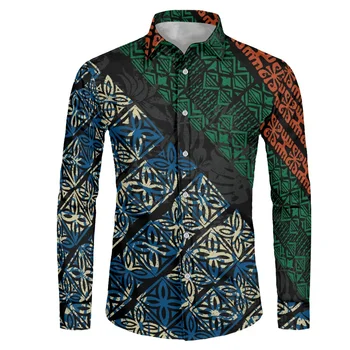 2023, Мъжка риза с копчета на Самоа 6XL с дълъг ръкав, мъжки дрехи бизнес с полинезийским традиционните племе, есенна риза с висока яка