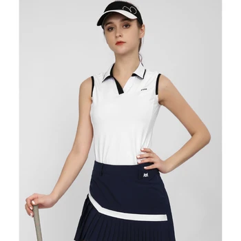 2023 Нова женска риза за голф PGM с къс ръкав, лятото дишащи спортен топ без ръкави, дрехи за голф за жени