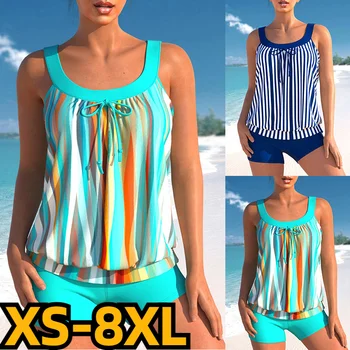 2023 Нова Лятна дамски плажни дрехи с 3D принтом в ретро стил, бански, дамски бански-прашка с отворен гръб, женски Танкини от две части с висока талия,