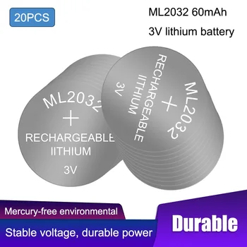 20PCS ML2032 Акумулаторна батерия 3, резервна батерия на дънната платка на компютъра, може да замени CR2032
