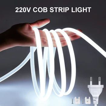 220V 110V Супер Ярък COB LED Strip Light 288Leds / m Водоустойчив Открит Градински Интериор Лампа FOB LED Лента е САМ Кухненски Шкаф Светлина