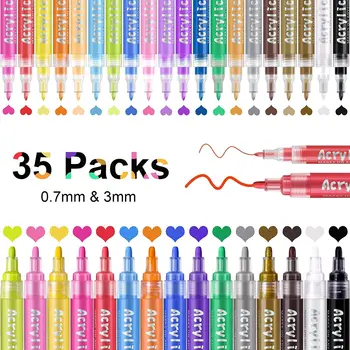 35 акрилни маркери химикалки премиум-клас, трайни връхчета с много тънък и средния връх, на набор от маркери химикалки за камък, дърво