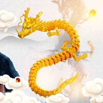 3D печатни Сочлененный аквариум с дракон Ландшафтен дизайн Китайски Дълъг Гъвкав украшение Играчка модел Украса на домашния офис, Подаръци за деца