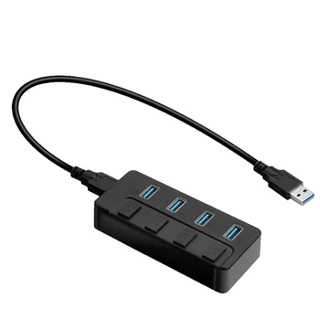 4 Порта USB3.0 Сплитер център, Сплитер USB концентратор, USB Сплитер, зарядно устройство за разширяване на USB с независим ключ