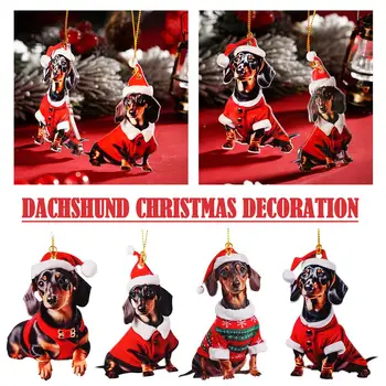 4шт Висящи украшения на Коледна елха, висулки във формата на куче-дакел за дома, коледна украса, Коледни подаръци за Нова година