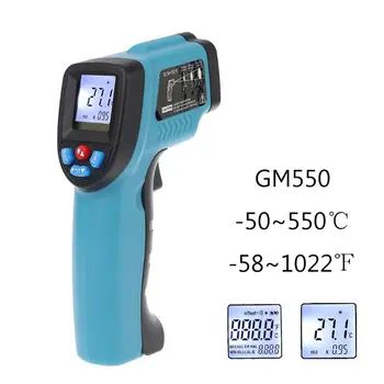 -50 ~ 550 ℃ / -58 ~ 1022℉ Цифров Инфрачервен Термометър AS530/HW600/GM550/HW550 LCD дисплей за Безконтактно Измерване на Пирометр ИНФРАЧЕРВЕН Лазерен точка