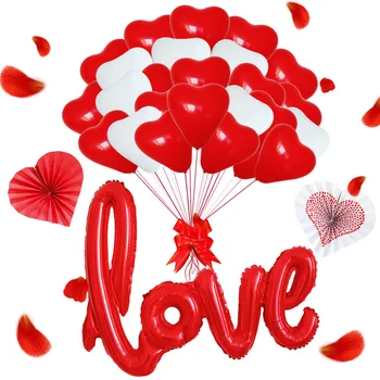 54 бр. /компл. Розово-Червено Сърце Латексови балони Любов балон Сватба, рожден Ден Украси за Деня на Св. Валентин, за да проверите за украса на стаята