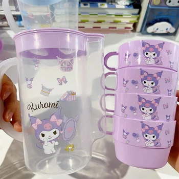 5шт Бутилка за вода Sanrio Kuromi Cinnamoroll Kawaii Cartoon Family Пластмасов Голям капацитет за студена бяла вода с чаша Играчки за момичета