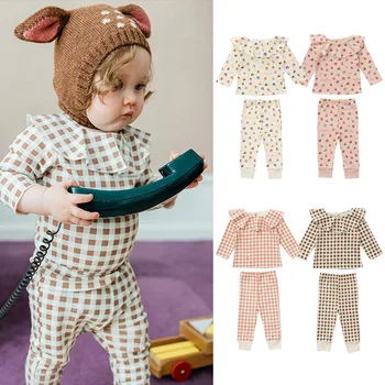 6-36 м Комплект дрехи за новородени момичета, памук топ с дълъг ръкав и принтом, тениска, Брючный костюм, един сладък комплект дрехи от 2 теми за бебета