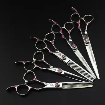 6,5 Инча 7 инча Япония 440C Ножици за Рязане Професионални Ножици за Коса Розова дръжка слива дръжка индивидуални ножици за коса на фризьорски салон