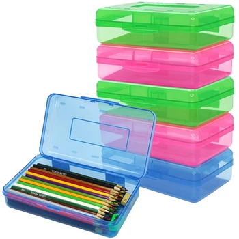 6 Опаковки пластмасови пеналов различни цветове, Обемен Прозрачен молив случай с защелкивающейся капак