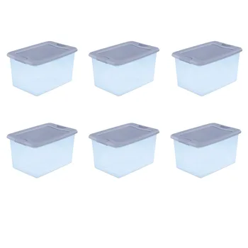64 Кв.. Запирающийся кутия Пластмасов син оттенък Комплект от 6 контейнери за съхранение Кутия за съхранение на дрехи и битови стоки Домашен органайзер