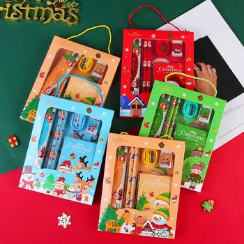 8 комплекти канцеларски материали 6 В 1, гумичка за молив на анимационни кутия за подарък, Коледни подаръци за децата, награди за детска градина.