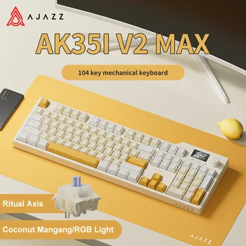Ajazz AK35I V2 MAX RGB Трехрежимная Детска Механична Клавиатура 104 Клавиша Bluetooth 2,4 Ghz Безжична Геймерская Клавиатура за Лаптоп