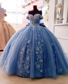 ANGELSBRIDEP Сладко Пищни рокля с 3D Цветен аппликацией И Отворени рамене, Vestidos, Хубава Рокля за парти в чест на рождения Ден на 16, Лък De Soirée