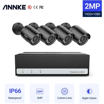 Annke 8-КАНАЛЕН 5-мегапикселов dvr CCTV Система за видеонаблюдение 4шт 1080P 2.0 MP Камера сигурност IR Външна камера за видеонаблюдение IP66 Комплект