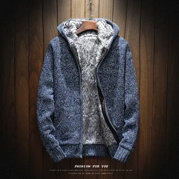 Camisola de manga comprida masculina, outono e inverno, casaco de cardigan com capuz macio e grosso, топ de malha quente na moda