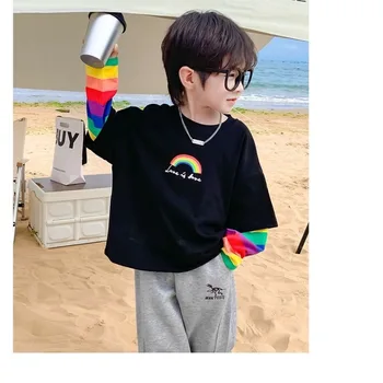 Demisezonnyj фалшив комплект от две части, детска hoody Y2K Rainbow, модни блузи с дълги ръкави за момчета, сладък пуловер за момичета, детски дрехи