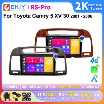 EKIY 2K Екран CarPlay Радио За Toyota Camry 5 XV 30 2001-2006 Android Auto 4G Автомобилен Мултимедиен Плейър GPS Авторадио Стерео Navi