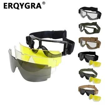 ERQYGRA Тактически очила Еърсофт ATF GOGGLE SET с 3 лещи Ветроупорен Очила за стрелба, Колоездене, Алпинизъм Пейнтбола Спортна сигурност