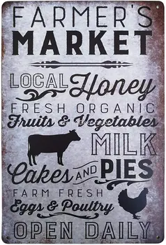 Farm пазар е Отворен всеки ден, Реколта Метална табела, Изтъркан вид, Селска декорация за дома