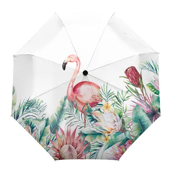 Ins Стил на Тропически растения, Цветя Фламинго Автоматичен Чадър Пътен Сгъваем Чадър Преносим Чадър Ветроупорен чадъри