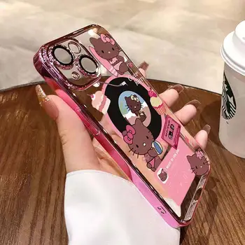 Kawai Санрио Аниме Hello Kitty TPU Калъф За Телефон Сладък Cartoony Гальванический Записващо устройство Сладък Защитен от Падане All-inclusiveI Подарък за Момичета