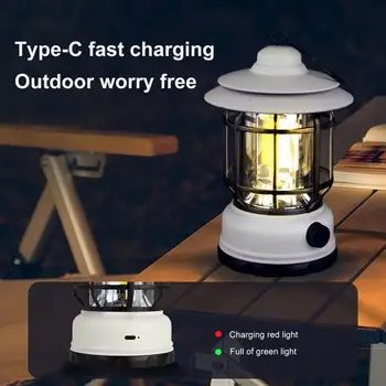 Led Лампа за къмпинг Ретро-форми Открит Лампа за къмпинг Ipx4 Водоустойчив Type-c Бързо Зареждане на Многофункционална Преносима Лампа Wind