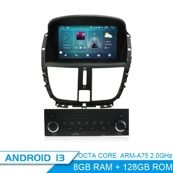 LJDA 8G + 128G Android 13 1 Din Автомагнитола За Peugeot 207 CC 207CC 2006-2015 Автомобилен Мултимедиен Плейър Стерео GPS Навигация Carplay