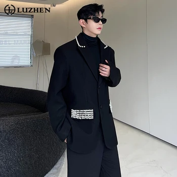 LUZHEN Елегантни мъжки якета, палта, двубортное трикотажное късо палто, Модерен Корейски стил, нишевый дизайн, мъжки ежедневни връхни дрехи 27dbe6