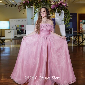 OLOEY 2023 Розови и Дълги рокли за абитуриентски бал трапецовидна форма, Коприна органза, мъниста, стъкло, Дубай, Арабските Дамски официални рокли, парти рокля за парти