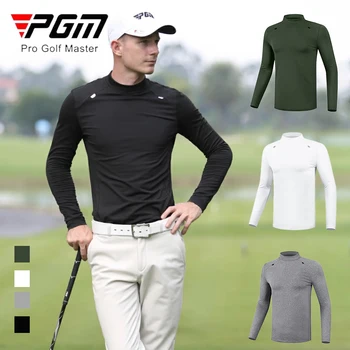 PGM Есен топло мъжко бельо, мъжки блузи за голф с яка-ботуш и дълъг ръкав, мъжки флисовые изолирана от долните ризи, спортна риза за голф