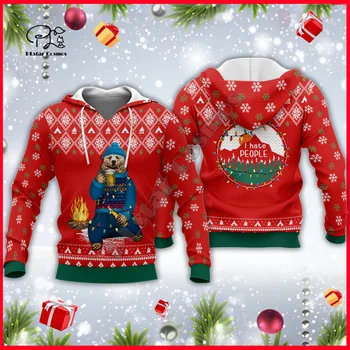 PLstar Cosmos I Hate People Bear Коледен Пуловер С Шарени 3DPrint За Мъже /Жени Harajuku е Забавно Яке Ежедневни Блузи с цип A11